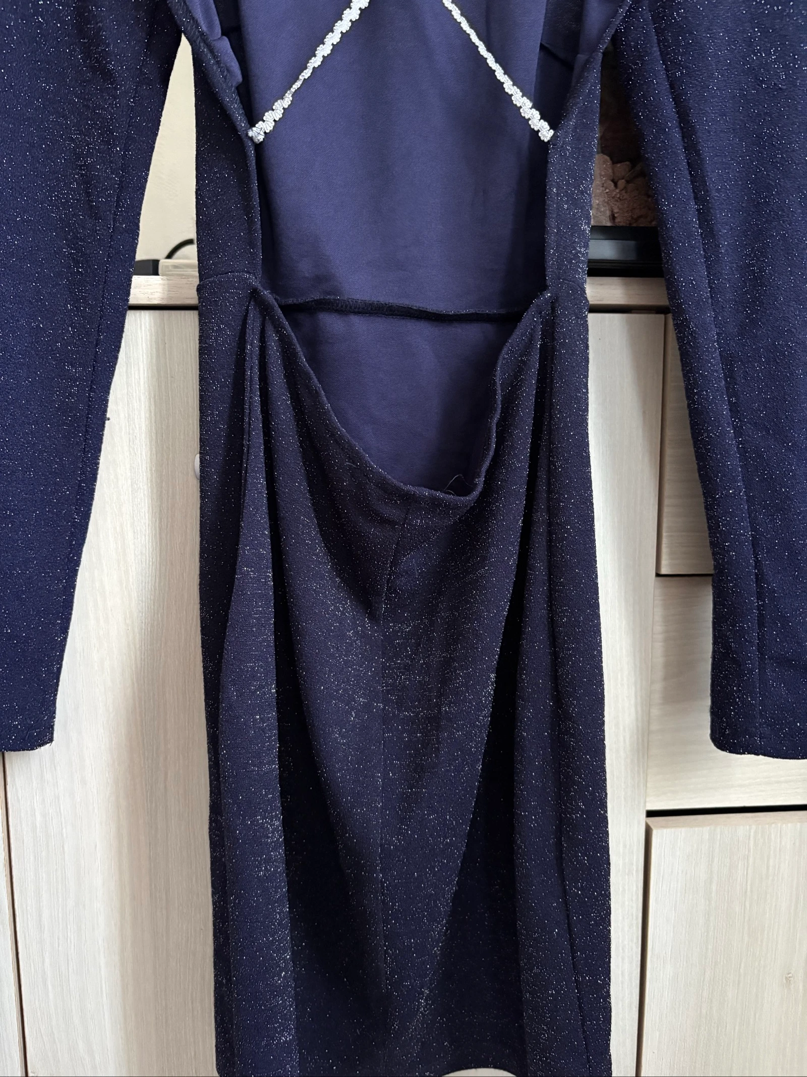 Vestido azul marino con lentejuelas y espalda descubierta talla XS – photo 5